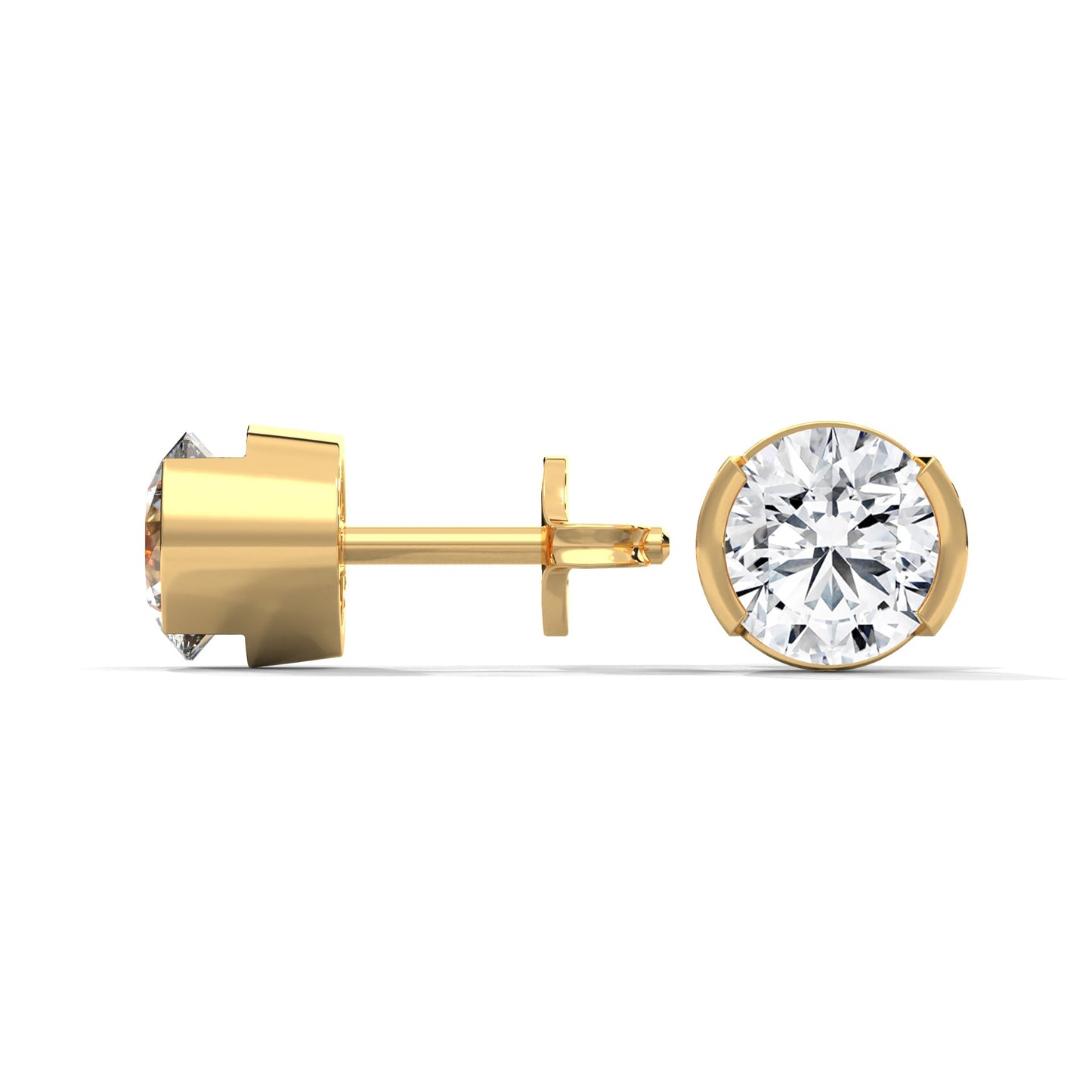 Bezel Set Round Cut Diamond 14K Gold Stud Earrings | 2-6ctw