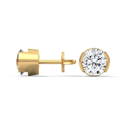 Bezel Set Round Cut Diamond 14K Gold Stud Earrings | 2-6ctw