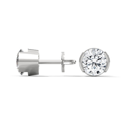 Bezel Set Round Cut Diamond 14K Gold Stud Earrings | 2-6ctw