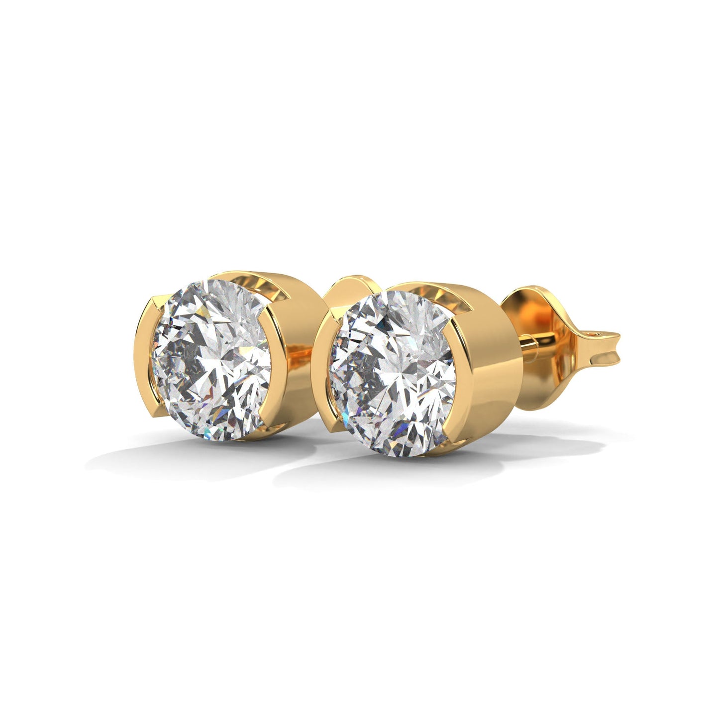 Bezel Set Round Cut Diamond 14K Gold Stud Earrings | 2-6ctw
