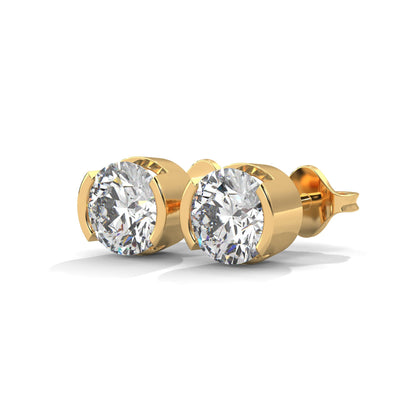 Bezel Set Round Cut Diamond 14K Gold Stud Earrings | 2-6ctw