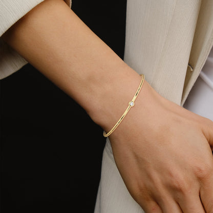 Minimalist Round Lab-Grown Diamond Gold Bezel Bangle | 0.10 CTW