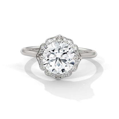 Regal Bloom 2.12 CTW Round-Cut Diamond Floral Halo Ring | E-VS1