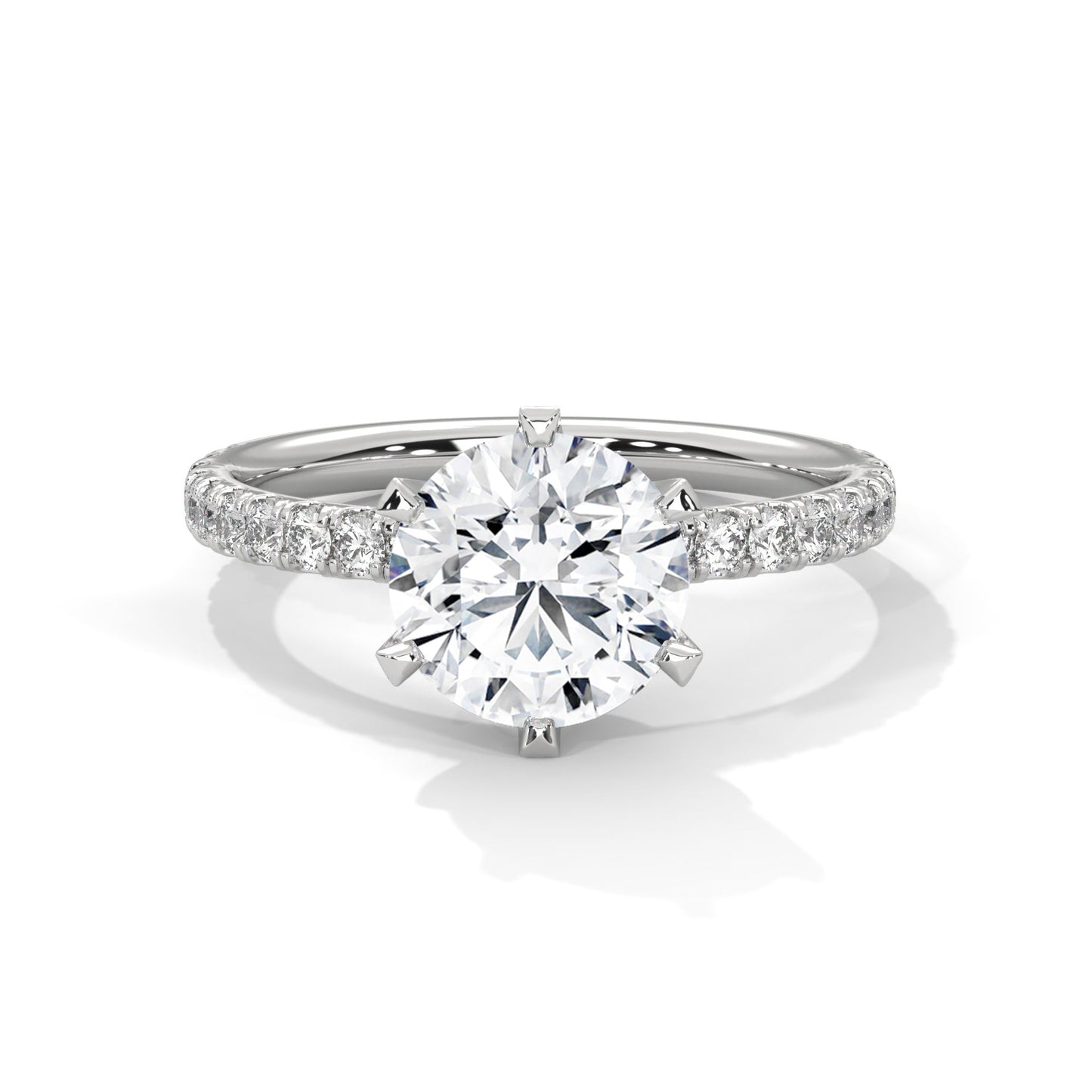 6-Prong Pave Round-Cut Engagement Ring with 2ct Lab-Grown Diamond (F VS1)