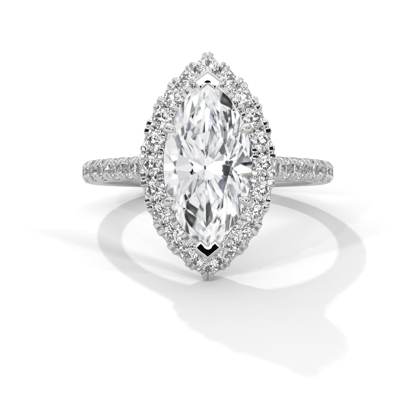 Marquise Halo-Pave Band Engagement Ring with Lab-Grown Diamond ( F VS1)