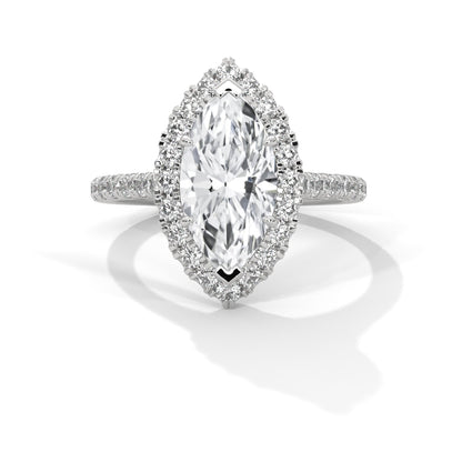 Marquise Halo-Pave Band Engagement Ring with Lab-Grown Diamond ( F VS1)
