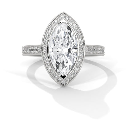 Regal Halo Marquise-Cut Engagement Ring Pave Band and 2ct Lab-Grown Diamond (F VS1)