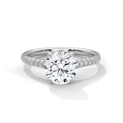 Timeless 4-Prong Pave Round-Cut Lab Grown Diamond Ring with 1/5 side stone | 3.2 CTW