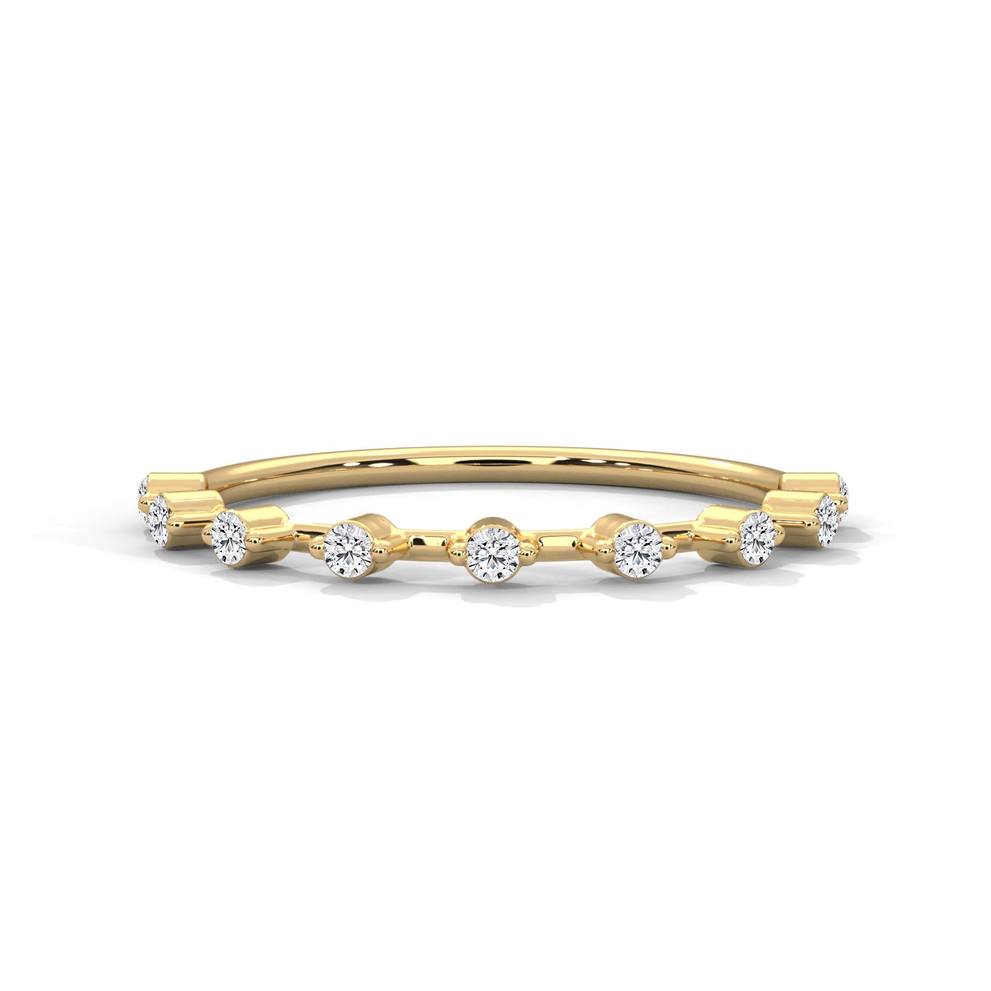 Delicate Harmony: Round Diamond Studded Gold Band | 0.13 CTW