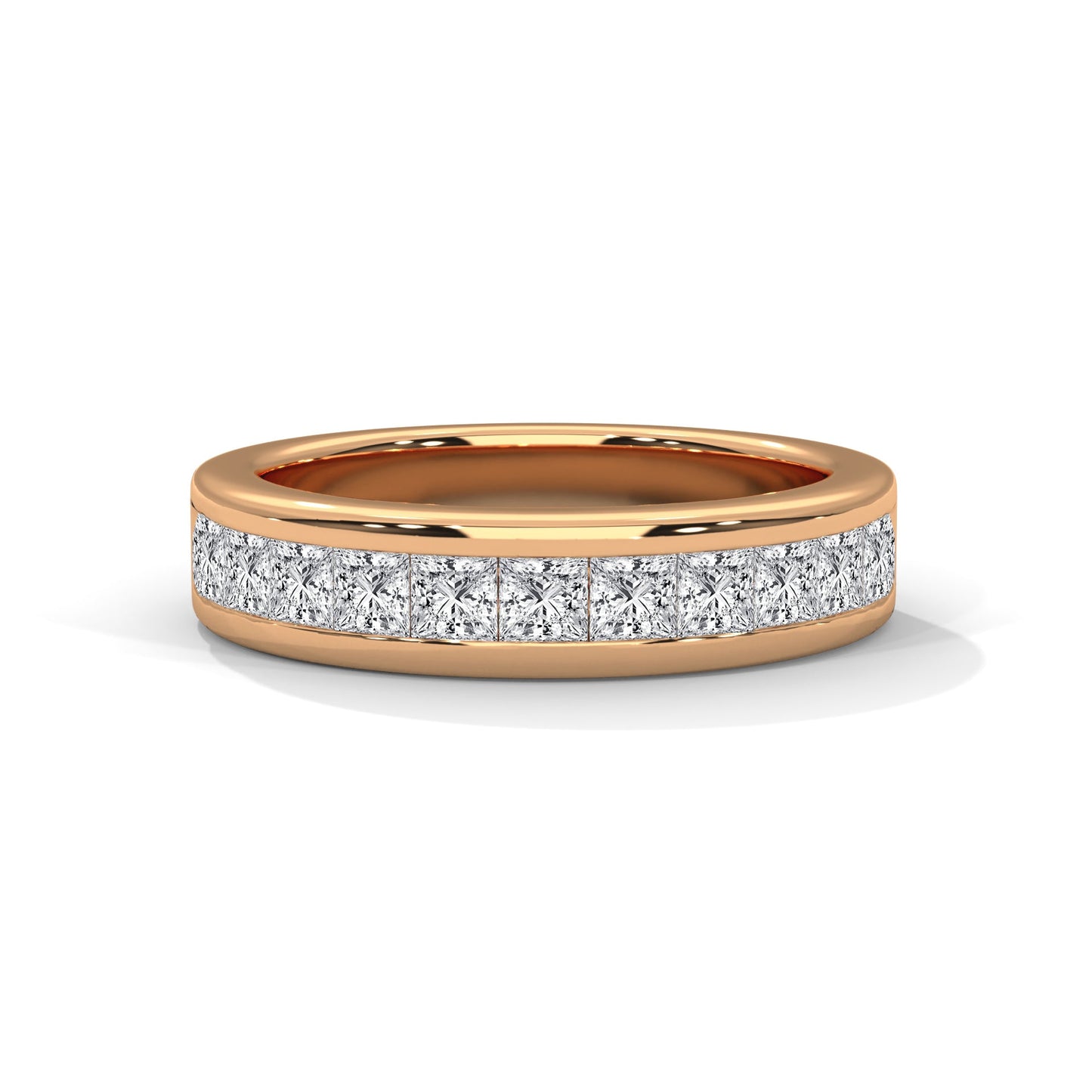 Elegant Embrace: Princess Cut Diamond Channel Set Gold Band | 1.10 CTW