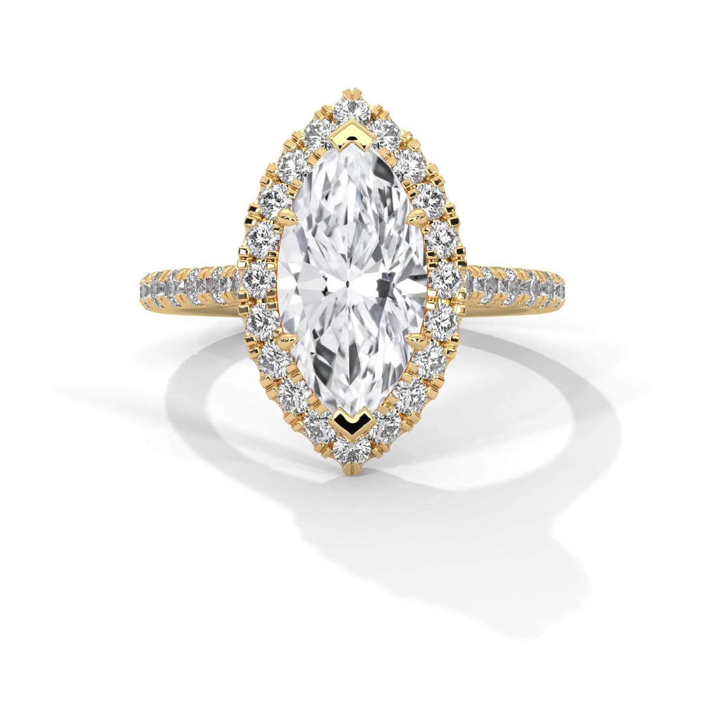 Marquise Halo-Pave Band Engagement Ring with Lab-Grown Diamond ( F VS1)