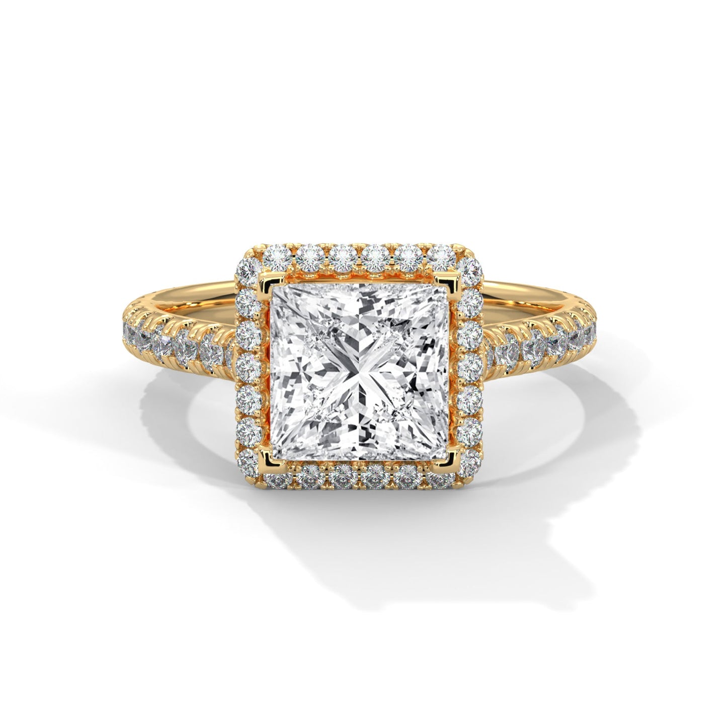 Halo-Pave Engagement Ring with Princess-Cut Diamond and 2ct Lab-Grown Center (F VS1)