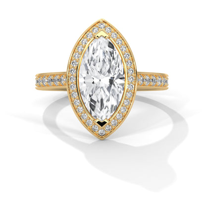 Regal Halo Marquise-Cut Engagement Ring Pave Band and 2ct Lab-Grown Diamond (F VS1)
