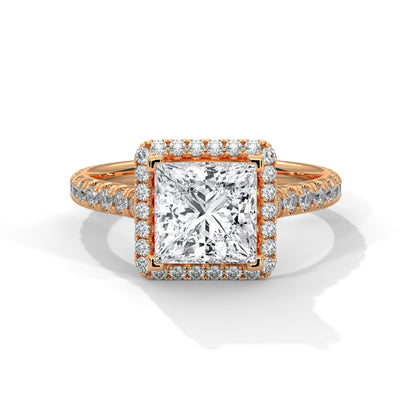Halo-Pave Engagement Ring with Princess-Cut Diamond and 2ct Lab-Grown Center (F VS1)