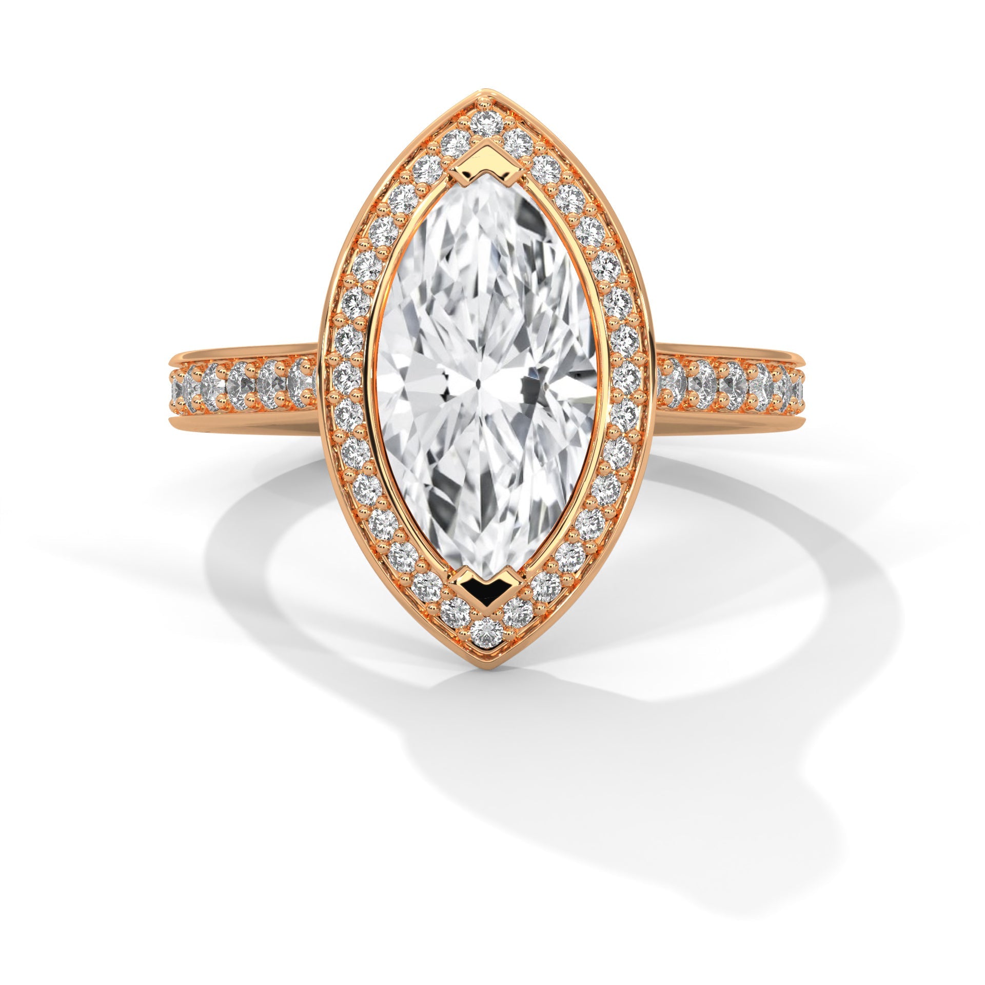 Pave Band Ring with 1.5ctw Halo Marquise-Cut Lab Grown Diamond | 1.96 CTW