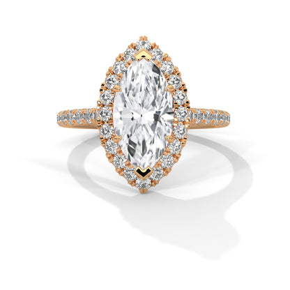 Marquise Halo-Pave Band Engagement Ring with Lab-Grown Diamond ( F VS1)