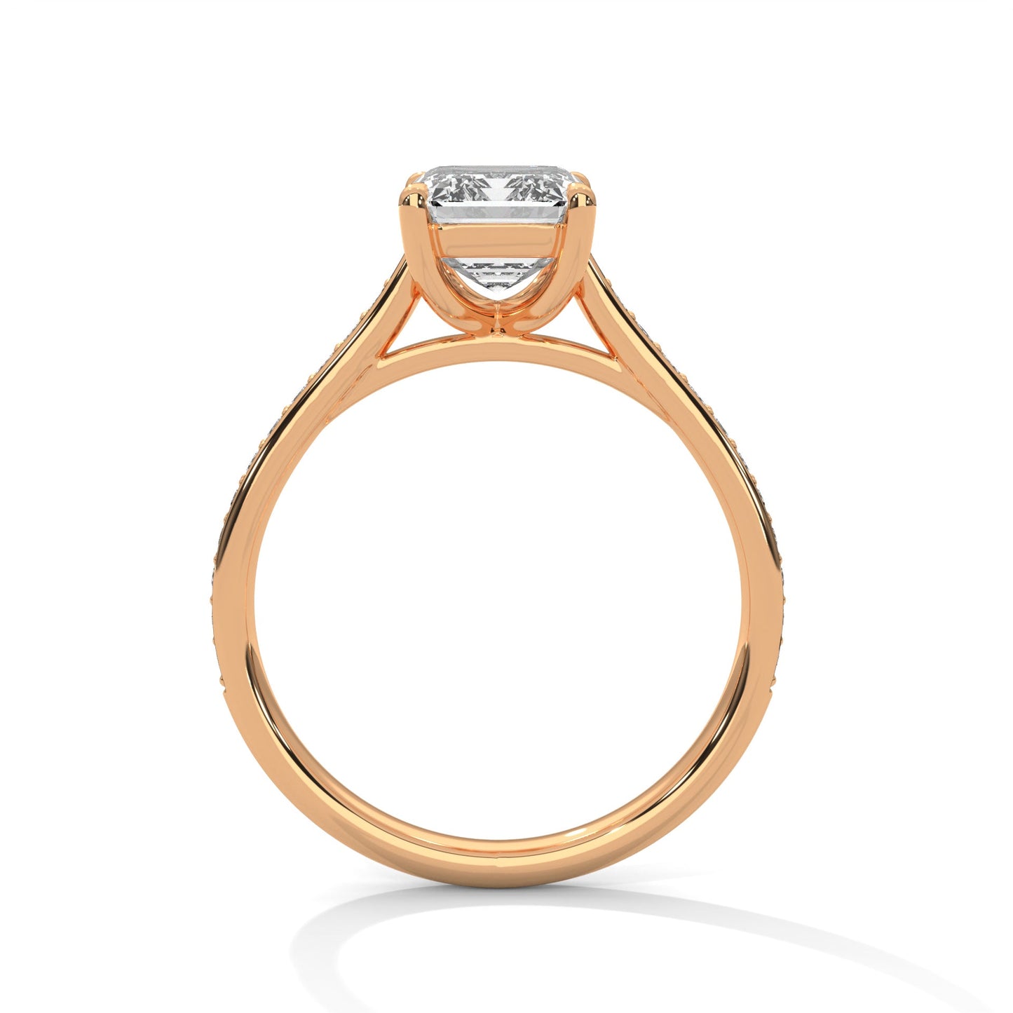 Pave Gold Ring with Lab-Created Diamond Emerald Cut (2 CTW F VS1)