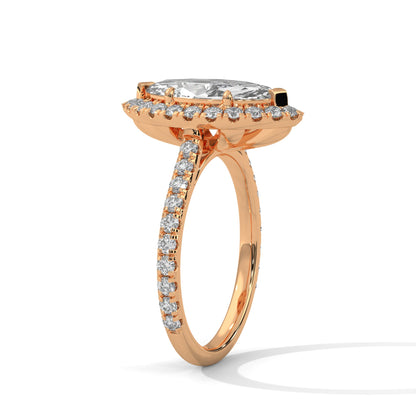 Marquise Halo-Pave Band Engagement Ring with Lab-Grown Diamond ( F VS1)