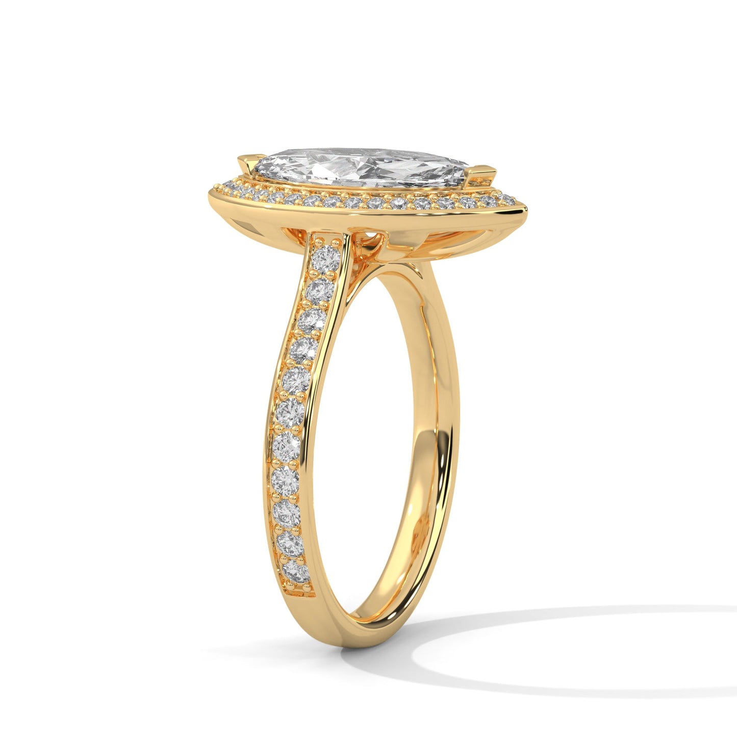 Pave Band Ring with 1.5ctw Halo Marquise-Cut Lab Grown Diamond | 1.96 CTW