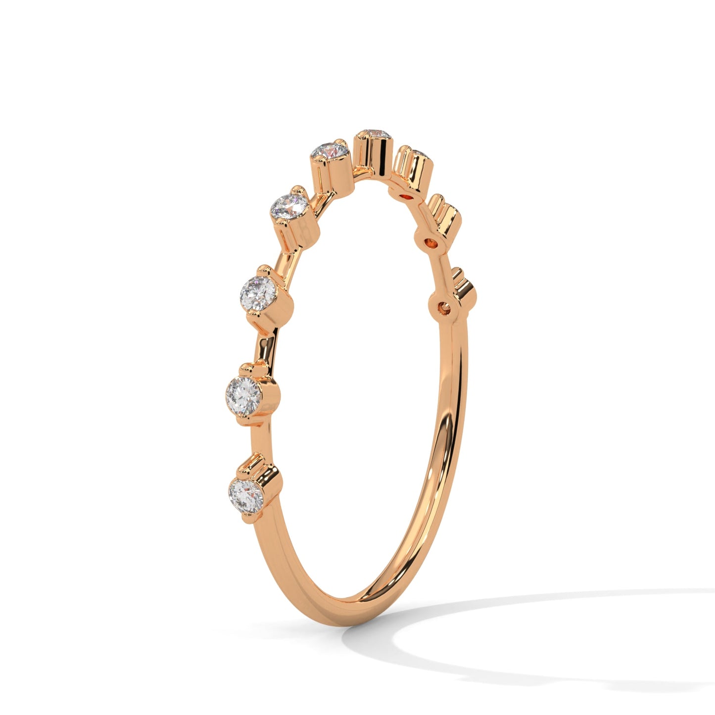 Delicate Harmony: Round Diamond Studded Gold Band | 0.13 CTW