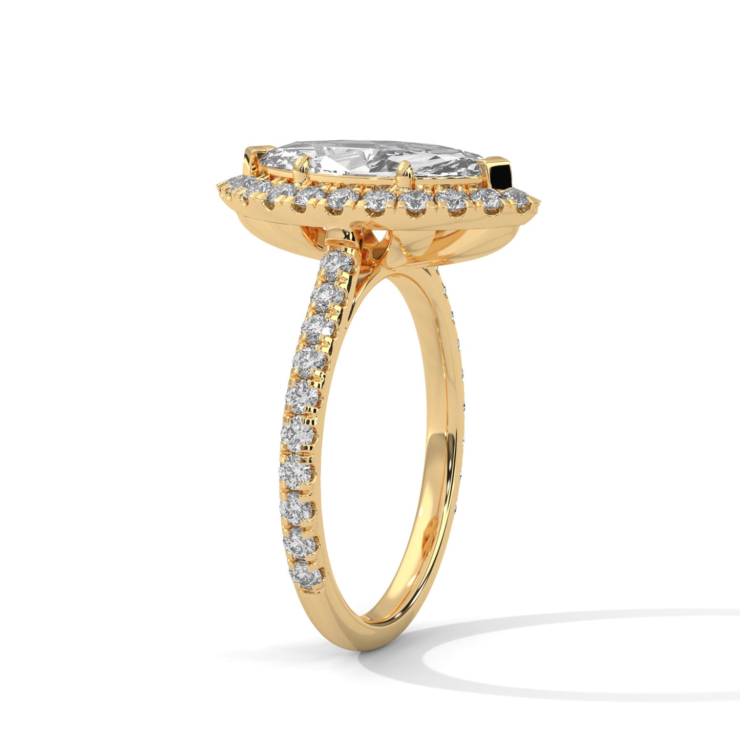 Marquise Halo-Pave Band Engagement Ring with Lab-Grown Diamond ( F VS1)