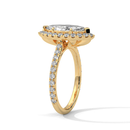 Marquise Halo-Pave Band Engagement Ring with Lab-Grown Diamond ( F VS1)