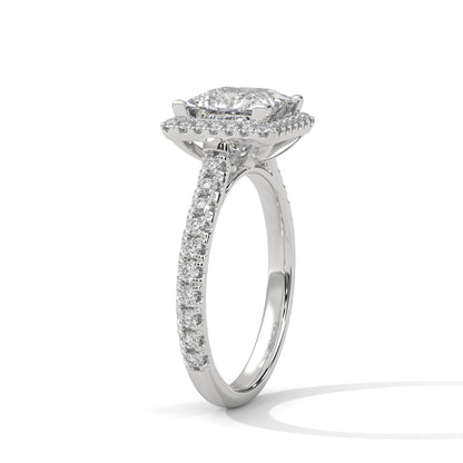 Halo-Pave Engagement Ring with Princess-Cut Diamond and 2ct Lab-Grown Center (F VS1)