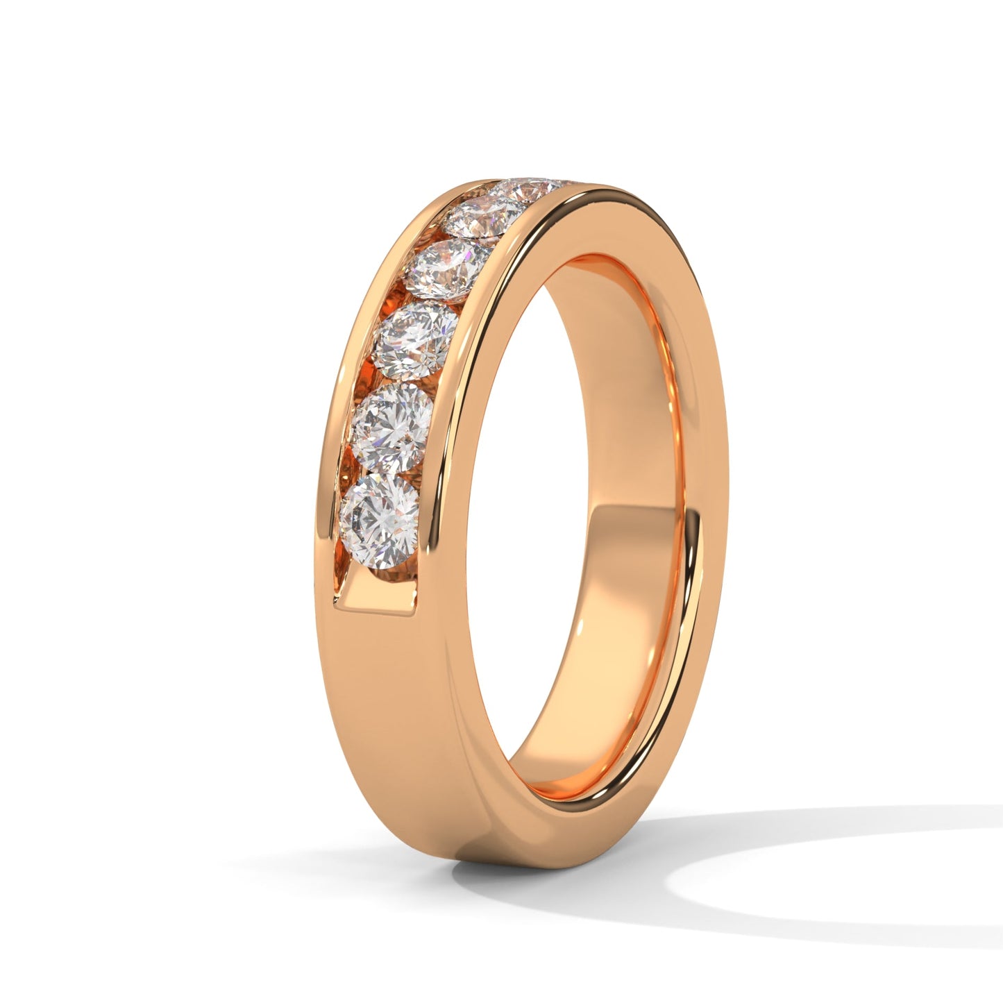 Radiant Harmony: Gold Round Diamond Channel Set Band Ring| 1.08 CTW