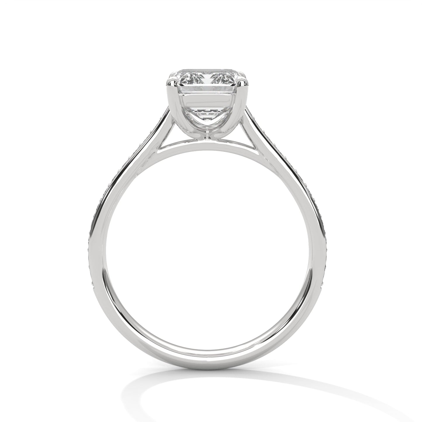 Pave Set 3 CT Emerald-Cut Lab Grown Diamond Ring | 3.24 CTW