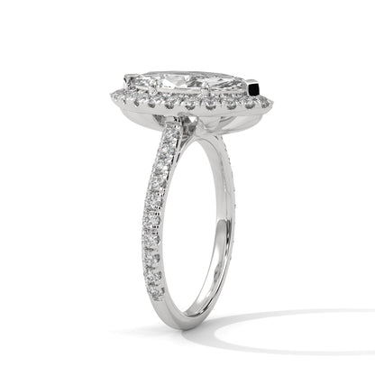 Marquise Halo-Pave Band Engagement Ring with Lab-Grown Diamond ( F VS1)