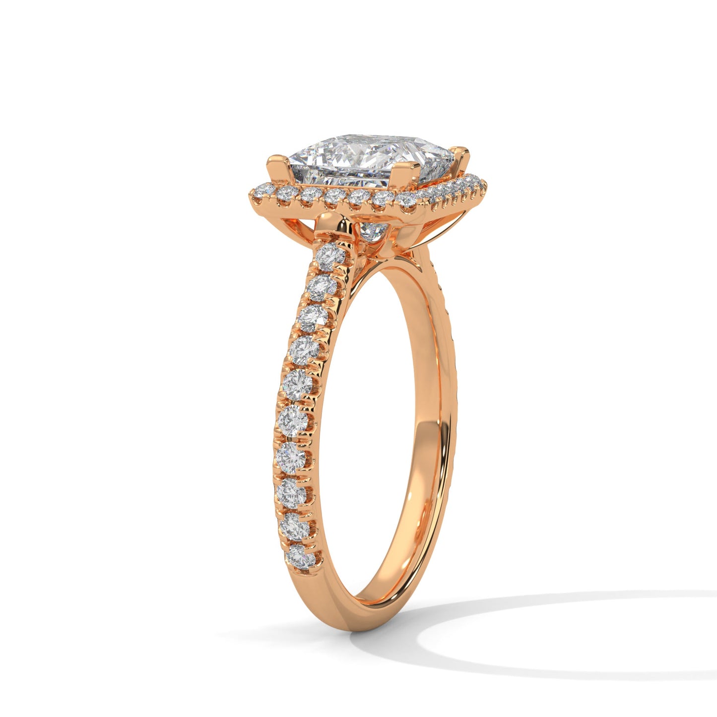 Halo-Pave Engagement Ring with Princess-Cut Diamond and 2ct Lab-Grown Center (F VS1)