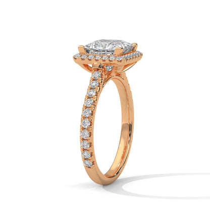 Halo-Pave Engagement Ring with Princess-Cut Diamond and 2ct Lab-Grown Center (F VS1)
