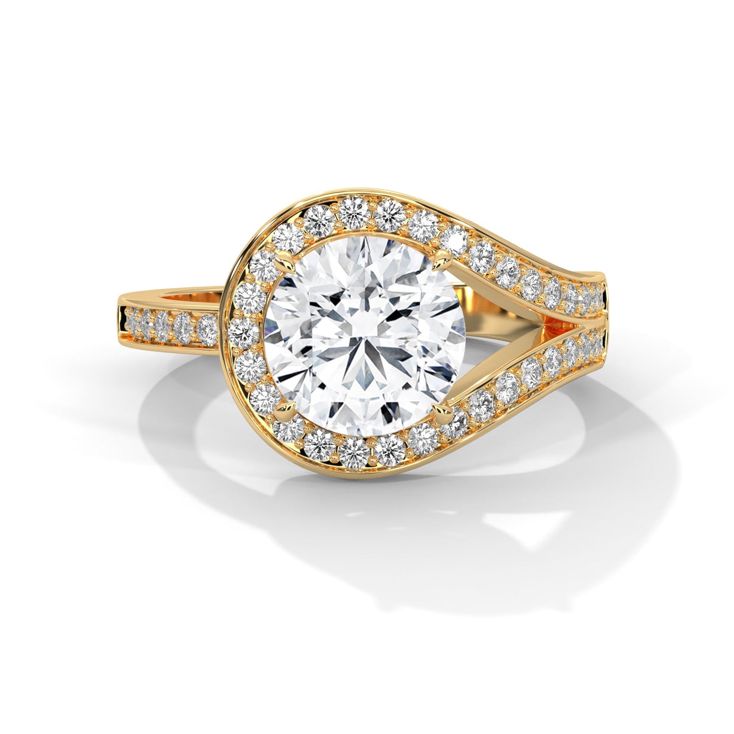 Celeste 2.39 CTW Round Diamond Halo Engagement Gold RIng
