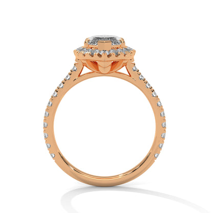 Marquise Halo-Pave Band Engagement Ring with Lab-Grown Diamond ( F VS1)