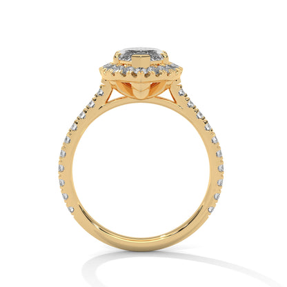 Marquise Halo-Pave Band Engagement Ring with Lab-Grown Diamond ( F VS1)