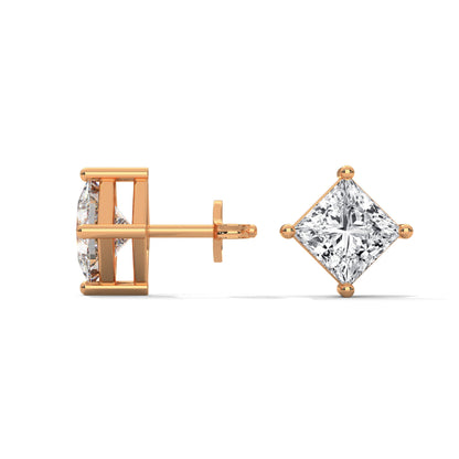 Elegant Princess-Cut Diamond Stud Earrings in 14K Gold | 2-6 CTW
