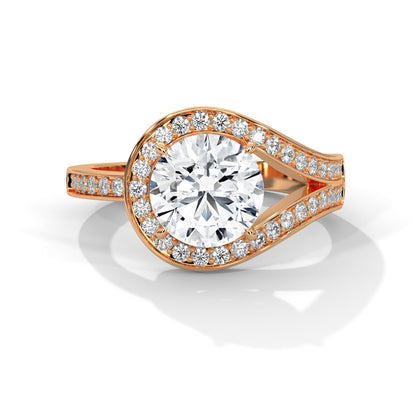 Celestia 2.72 CTW Round Diamond Halo Engagement Gold Ring