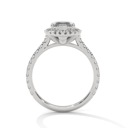 Marquise Halo-Pave Band Engagement Ring with Lab-Grown Diamond ( F VS1)