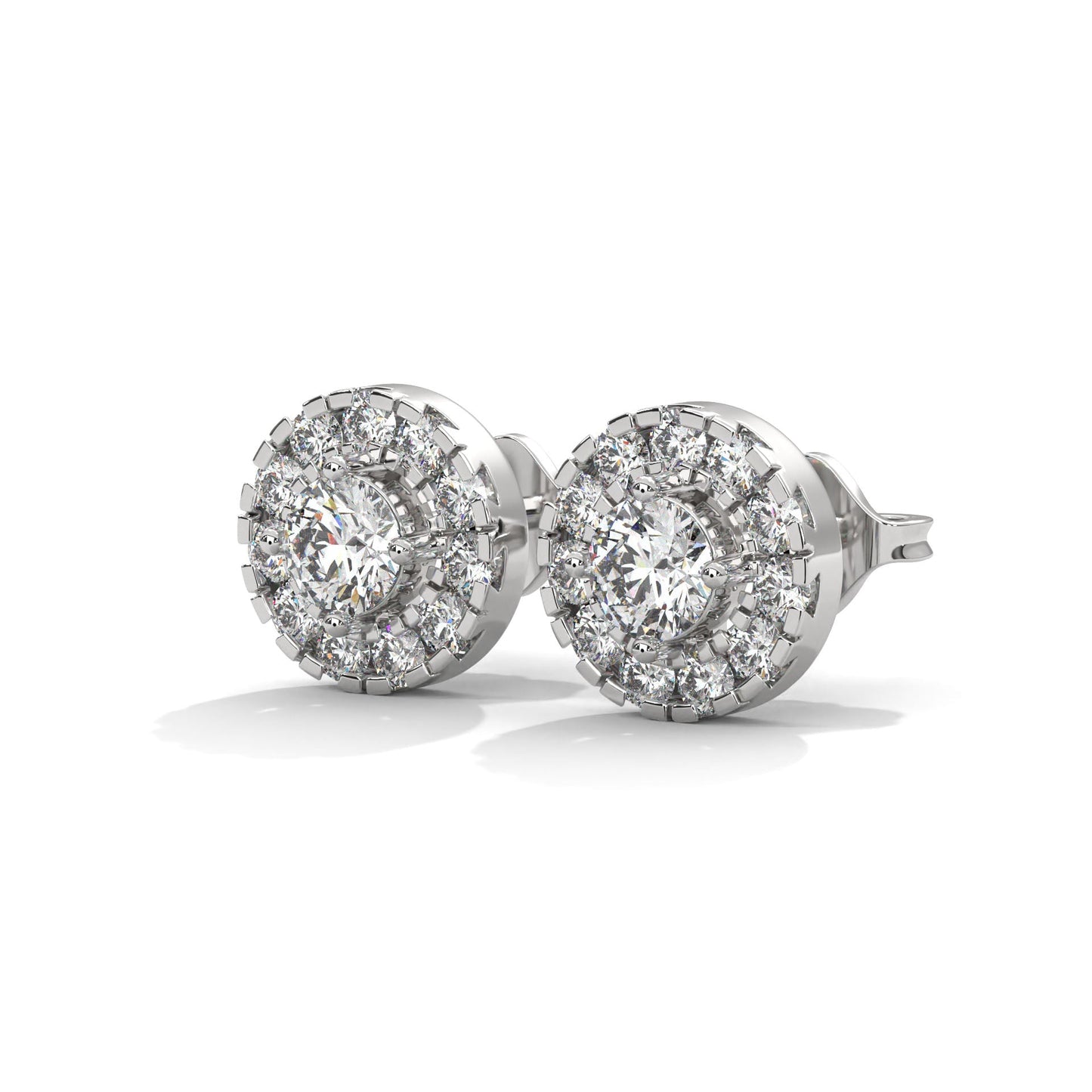 Radiant Brilliance: 14K Gold Round Halo Diamond Stud Earrings | 1.15 CTW