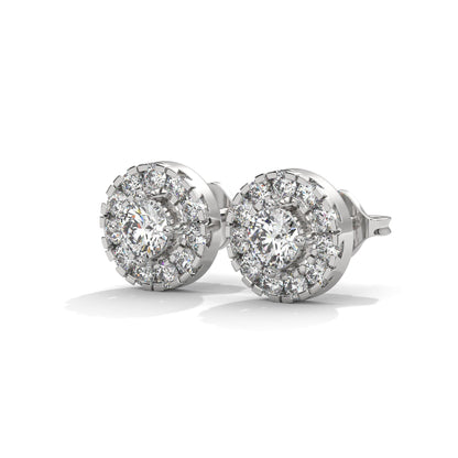 Radiant Brilliance: 14K Gold Round Halo Diamond Stud Earrings | 1.15 CTW