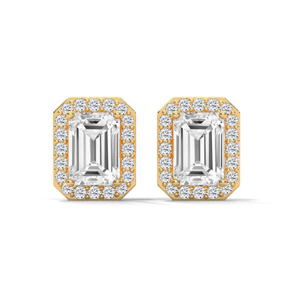 Emerald Cut Halo Diamond Stud Earrings | 14K Gold |2-6ctw | IGI Certified
