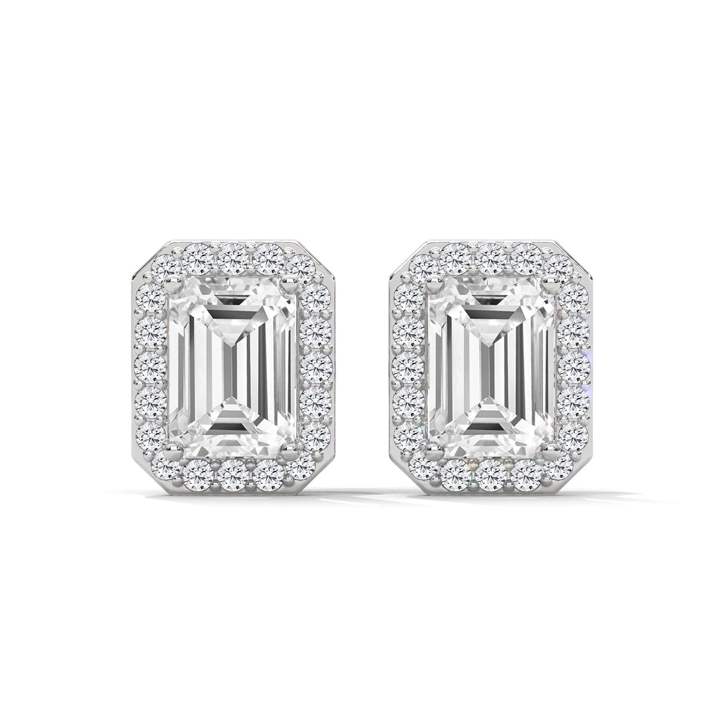 Emerald Cut Halo Diamond Stud Earrings | 14K Gold |2-6ctw | IGI Certified