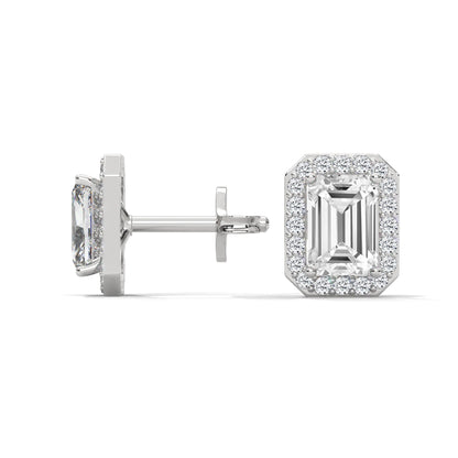 Emerald Cut Halo Diamond Stud Earrings | 14K Gold |2-6ctw | IGI Certified