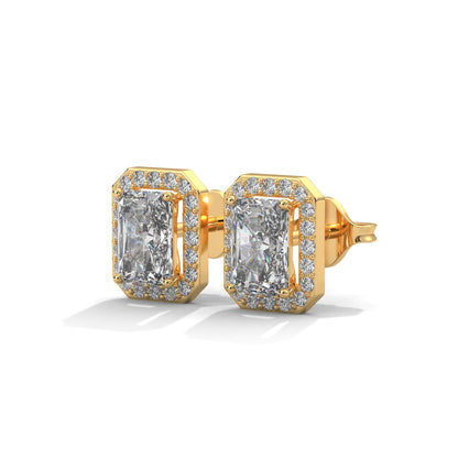 Emerald Cut Halo Diamond Stud Earrings | 14K Gold |2-6ctw | IGI Certified