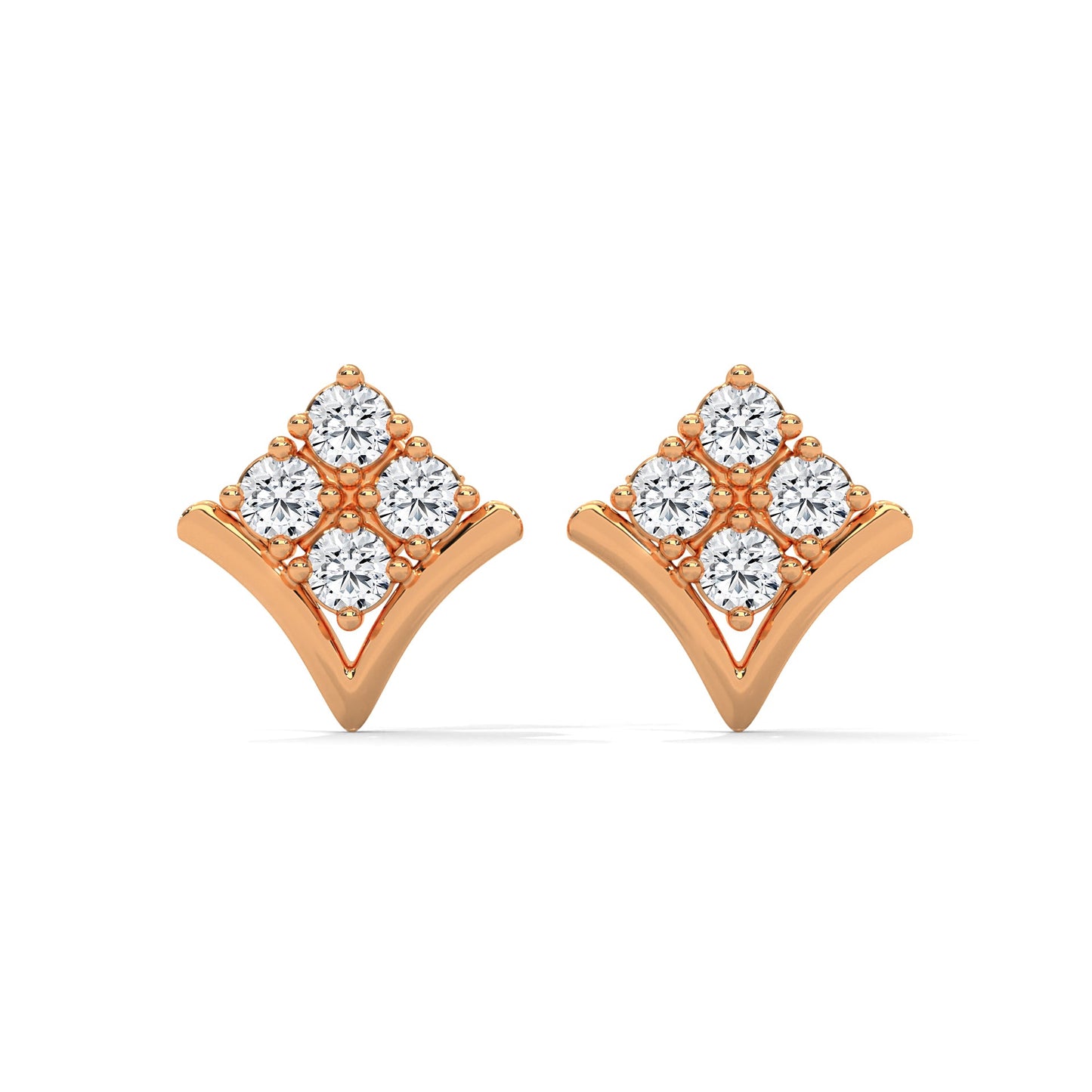 Diamond Cluster Chevron Stud Earrings | 14K and 18K Gold | Push-Back | 0.23 CTW