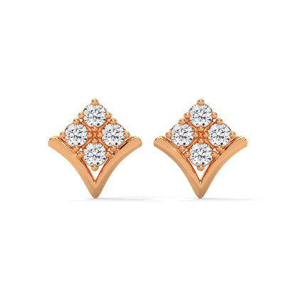 Diamond Cluster Chevron Stud Earrings | 14K and 18K Gold | Push-Back | 0.23 CTW