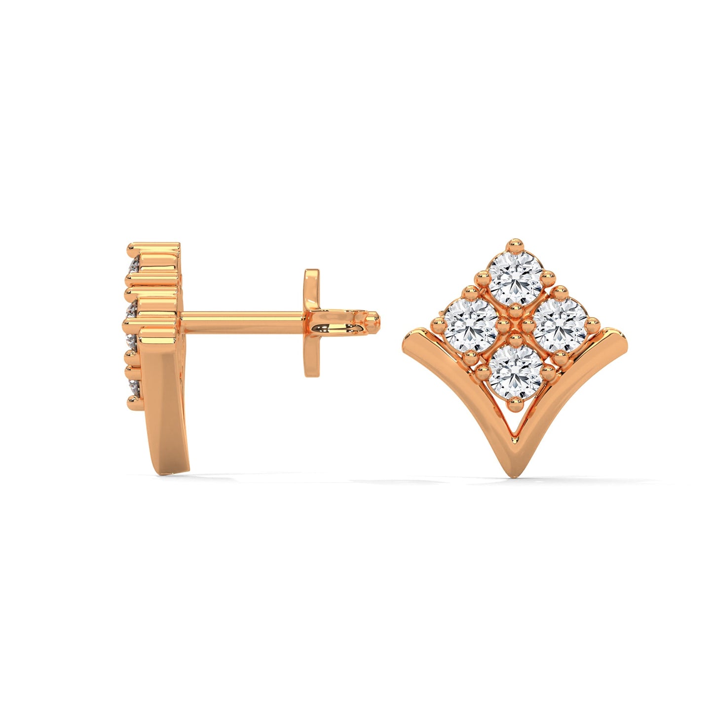 Diamond Cluster Chevron Stud Earrings | 14K and 18K Gold | Push-Back | 0.23 CTW
