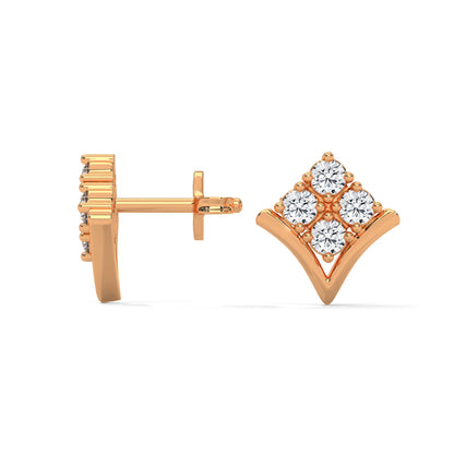 Diamond Cluster Chevron Stud Earrings | 14K and 18K Gold | Push-Back | 0.23 CTW