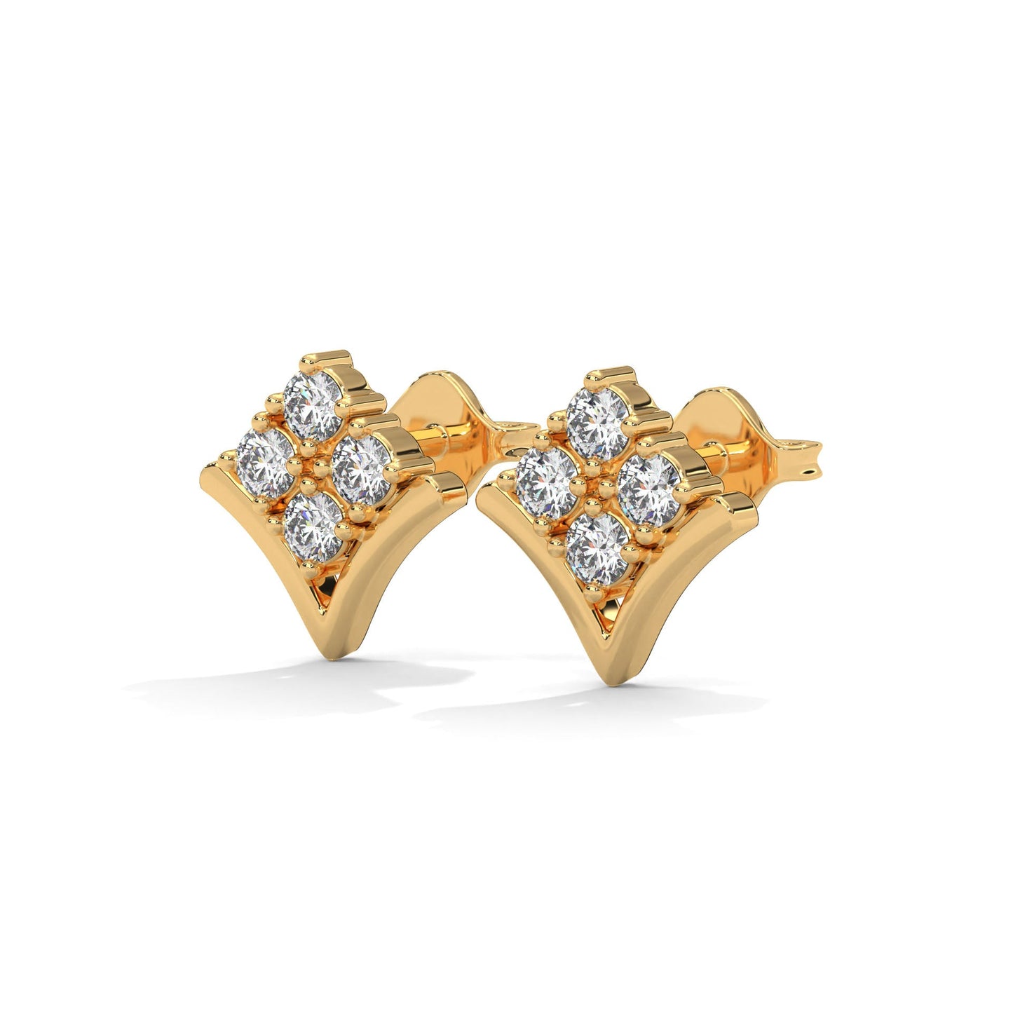 Diamond Cluster Chevron Stud Earrings | 14K and 18K Gold | Push-Back | 0.23 CTW