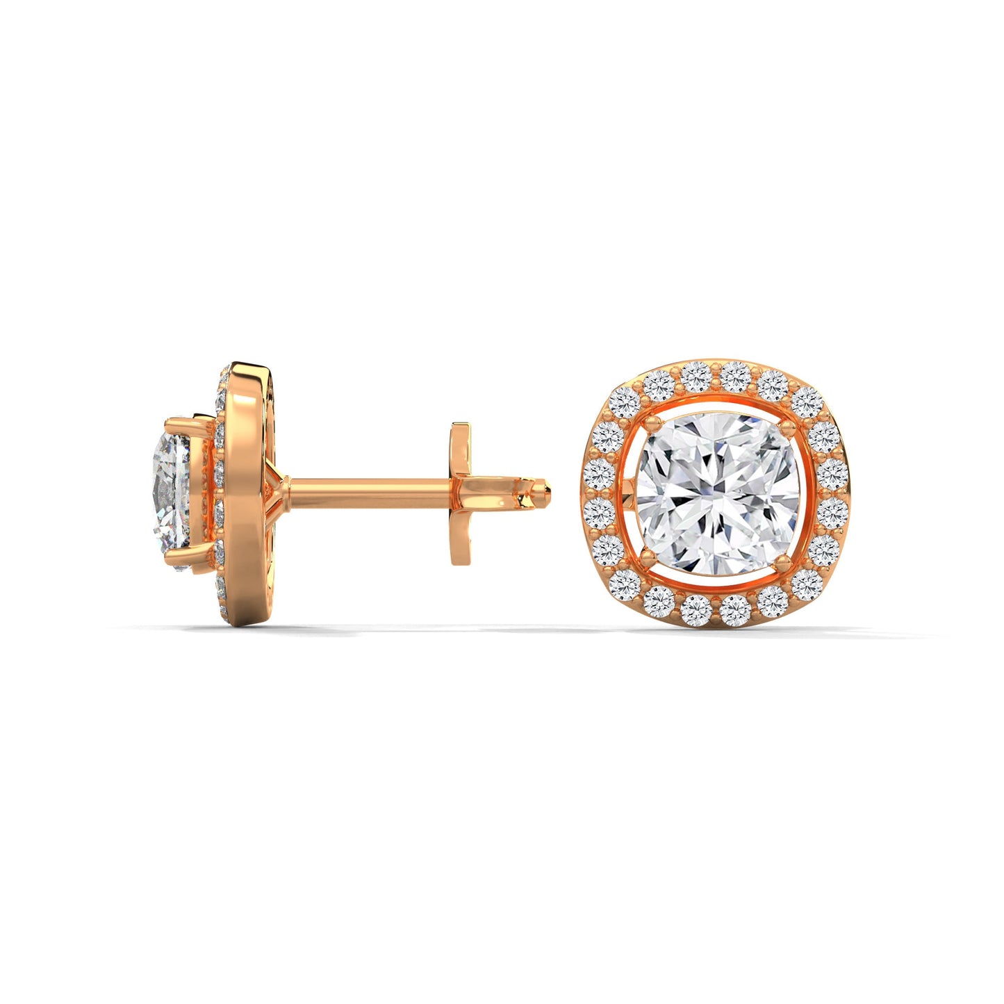 Cushion Cut Halo Diamond Stud Earrings | 14K Gold | IGI Certified | 2-6ctw